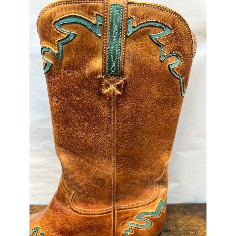 Charlie 1 Horse Tan Leather Turquoise Inlay Embroidered Western Boots Sz 9.5 B - Picture 7 of 16